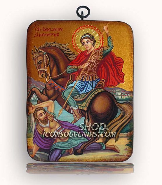 Икона на Свети Димитър върху кон пронизващ с копие византиец