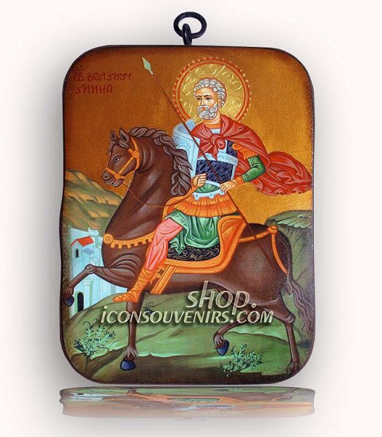 Икона на Свети Мина яздещ кафяв кон