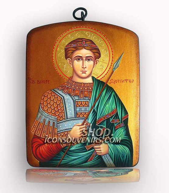 Икона на Свети Димитър портрет с копие в ръка