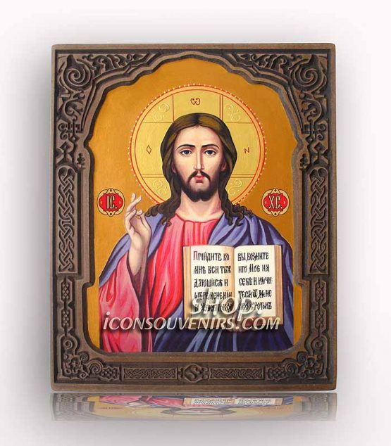 Икона на Иисус Христос с дърворезбована рамка