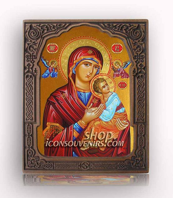 Икона на света Богородица с младенеца с дърворезбована рамка