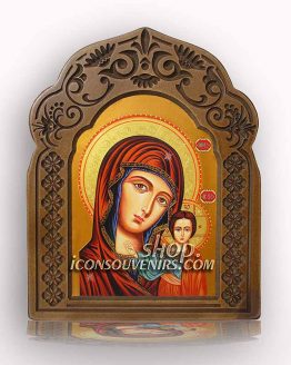 Икона на света Богородица с младенеца - Казанска с дърворезбована рамка