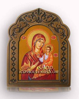 Икона на света Богородица с младенеца - Пътеводителка с дърворезбована рамка
