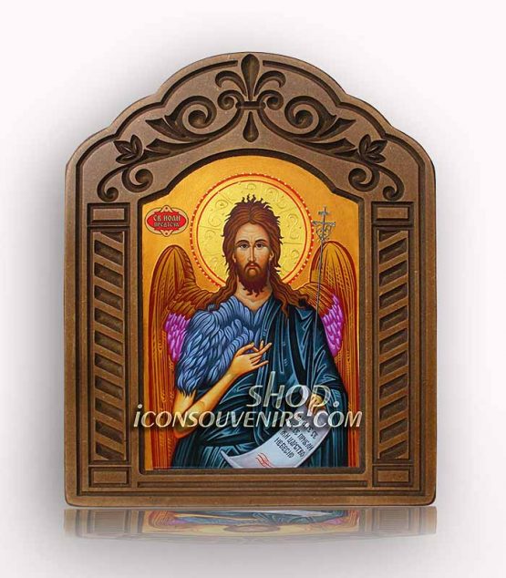 Икона на Свети Йоан Кръстител с дърворезбована рамка