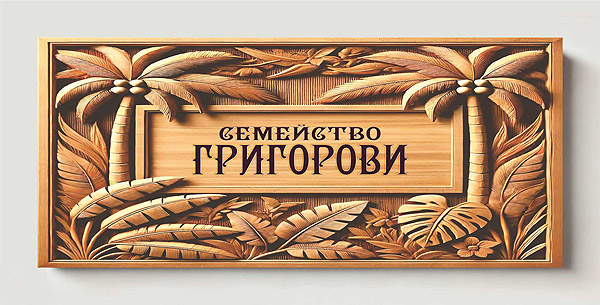 Табелка за врата с орнаменти на палми и екзотика